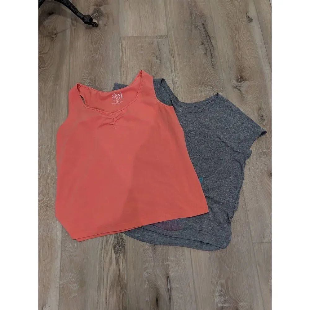 LIVI Active Perfect Fit 18/20 Plus Bundle Workout Tops Tunic & Tank Gray Orange